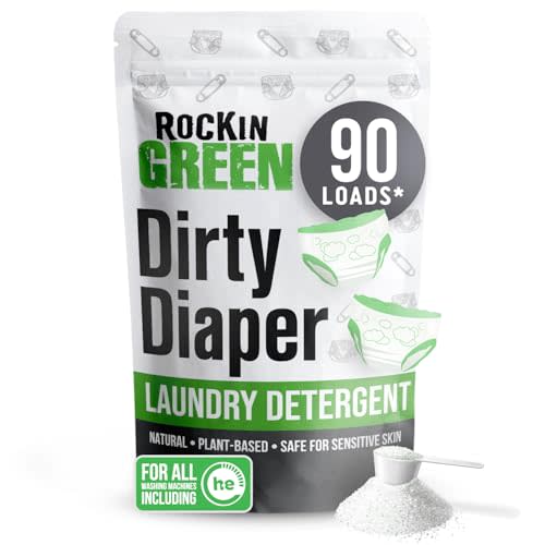 Rockin' Green Laundry Detergent, Plant based, All Natural Laundry Detergent Powder, Vegan and Biodegradable Odor Fighter, Safe for Sensitive Skin (Baby Cloth Diaper 90 Loads Unscented)