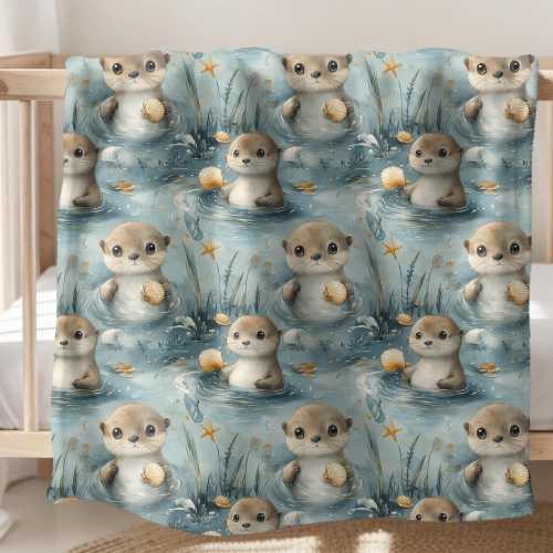 Adorable Otter Baby Blanket, Cute Ocean Otter Newborn Swaddle, Sea Animal Toddler Gift, Custom Baby Shower Blanket, Otter Boy Blanket