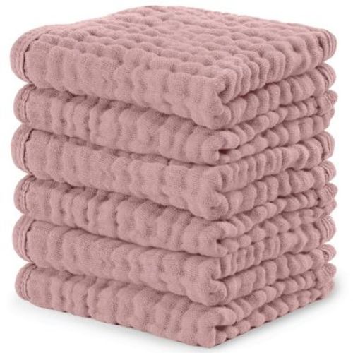 Baby Washcloths Muslin Cotton, Large 10”x10” by Comfy Cubs (Mauve, Pack of 6)