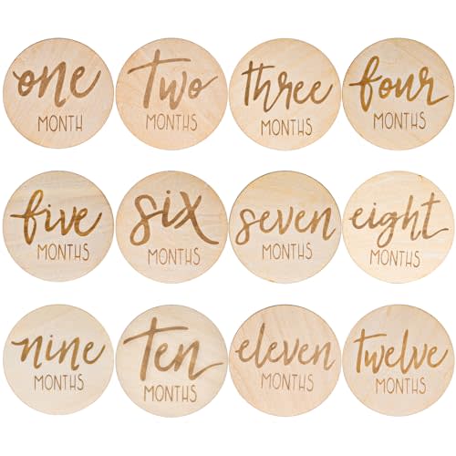 AMOR PRESENT 6PCS Monthly Milestone Marker Discs, Wooden Baby Monthly Cards Double Sided Photo Props for Boys Girls Gifts
