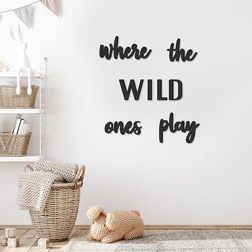 Xylolfsty Playroom Wall Decor, Where The Wild Ones Play Sign - Wooden Wall Art for Boys & Girls Toy Room, Toddler Nursery, Bedroom - 8 pcs
