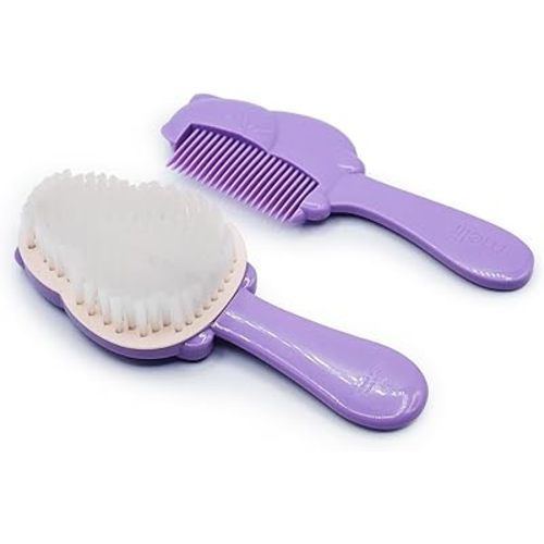 melii 2 Piece Hair Brush and Comb Set for Babies, Toddlers, & Kids, Easy Grip, Fun Designs - Cat