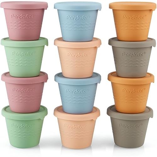 PandaEar 12 Pack Silicone Baby Food Storage Containers, 4 oz Reusable Small Snack Containers Freezer Storage with Airtight Lids Leak Proof for Infants Kids Babies, Microwave & Dishwasher Safe