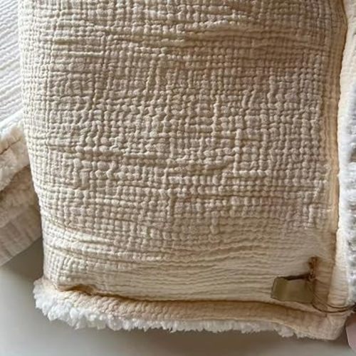 Organic Cotton Warm Sherpa Muslin Baby Fleece Blanket Swaddle (Cream)