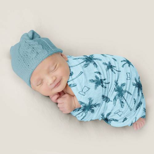 Latte Stone Coconut Trees Blue Baby Swaddle Blanket