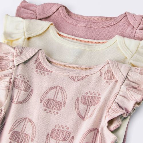 Baby Girls' 3pk Sleeveless Ruffle Bodysuit - Cloud Island™ Pink 0-3M: Cotton, Floral Pattern, Crotch Snap