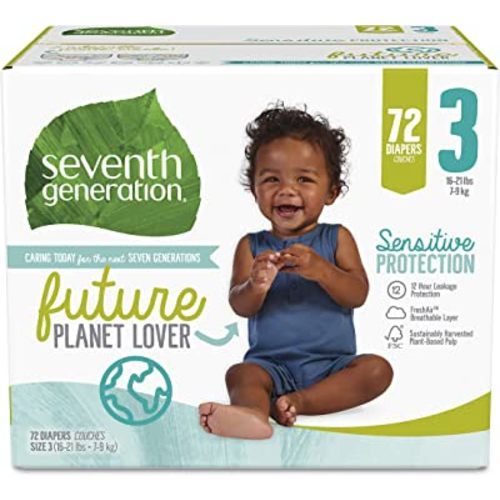 Seventh Generation Baby Diapers, Sensitive Protection, Size 3, 72 count