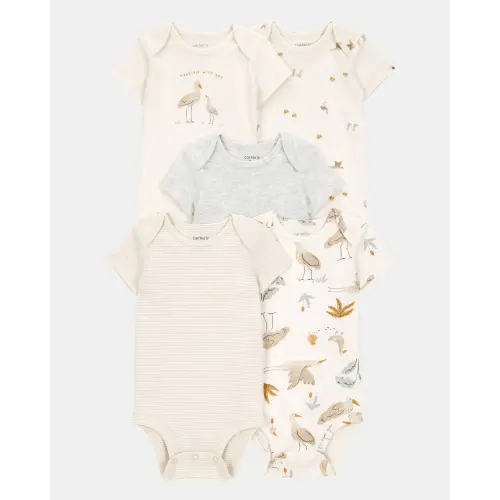 Baby 5-Pack Striped Birds Short-Sleeve Cotton Bodysuits - Ivory | Carter's
