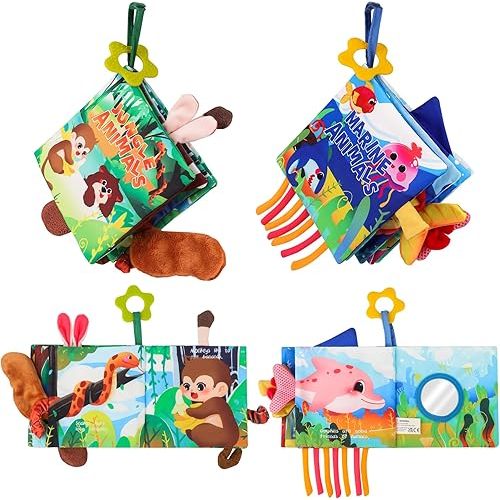 nicknack Baby Books 0-6 Months, 2PCS Crinkle Books for Babies Sensory Soft Books 6 to 12 Months 3D Touch & Feel Books High Contrast Sensory Infant Newborn Early Learning Stroller Toy
