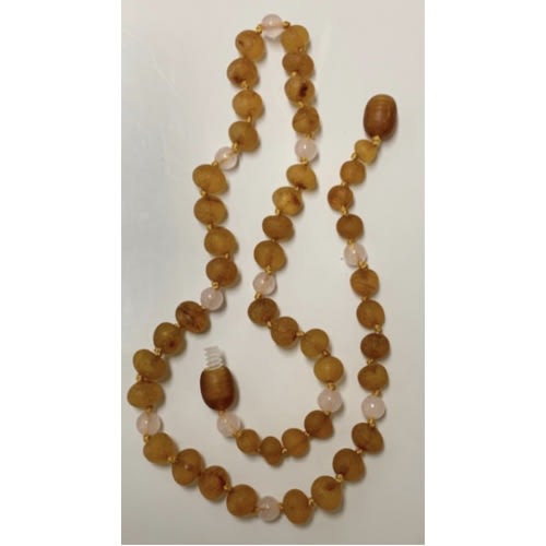 Baltic Amber Teething Necklace - Kids Unpolished Cider Rose Quartz