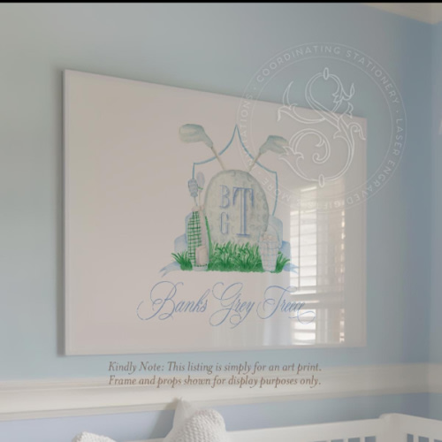 Golf Monogram Crest Nursery Wall Art - Baby Boy Nursery - Art Print Room Decor Grandmillenial Boys Room Name Art - Etsy