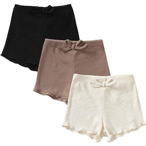 SOBOWO Toddler Girl Shorts Ribbed 3 Pack Baby Girls Solid Soft Elastic Waist Casual Playing Shorts Summer Short Pants