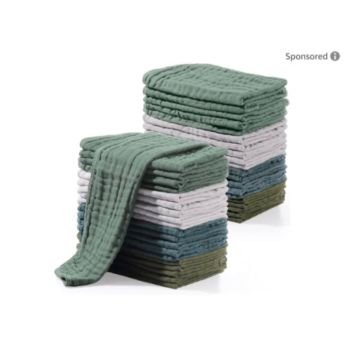 Buryeah 20 Pcs Large 20 x 10 Inch Burp Cloths Multi Colors Washcloths Baby Burping Cloth Diapers 6 Absorbent Layers Face Towels(Dark Colors)