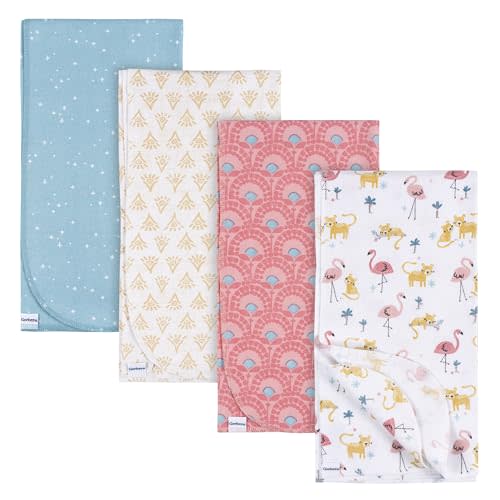 Gerber Unisex Baby 100% Cotton Flannel Receiving Blankets 30x30 Inches (Pack of 4), Animal Geo Girl, One Size