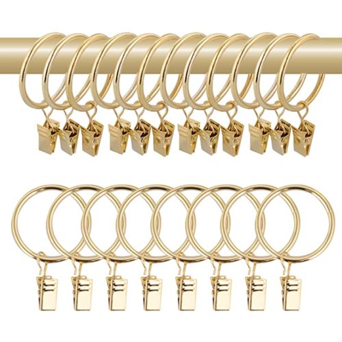 40 Pcs 1.5" Metal Curtain Rings with Clips, Drapery Hanging Rings Clips for Tension Rod Bracket Eyelets Decorative Hangers, Gold