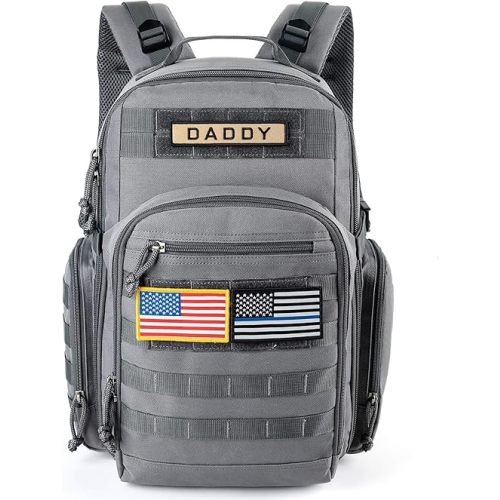 MIRACOL Military Diaper Bag for Men - Large Baby Diaper Backpack for Hiking Travel Trips Camping - Army Daddy Gear Backpack for Outdoor Enthusiast Dad Grey