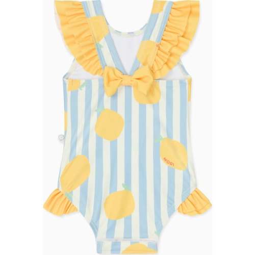 Lemon and Blue Stripe Frill Swimsuit - MORI | Maisonette