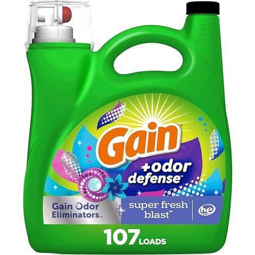 Gain + Odor Defense Liquid Laundry Detergent, Super Fresh Blast Scent, 107 Loads, HE Compatible
