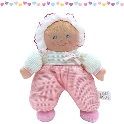 Genius Baby Toys Cuddly Squishy Soft Doll - Pink Thermal Baby First Dolls for Infants - My First Dolly, Classic Vintage Design - Perfect as a Lovey