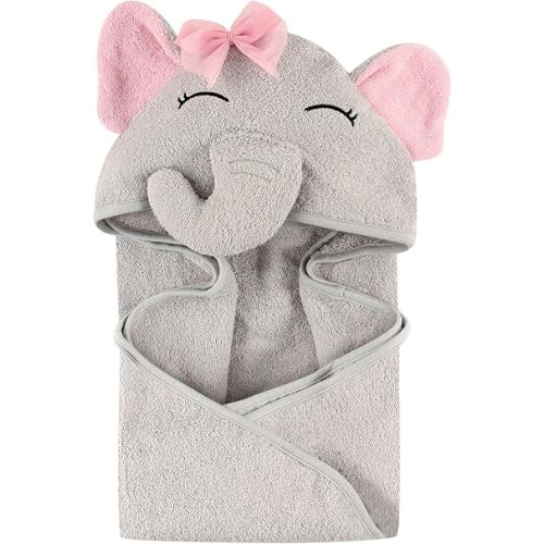 Hudson Baby Unisex Baby Animal Face Hooded Towel, Pretty Elephant 1-Pack, One Size