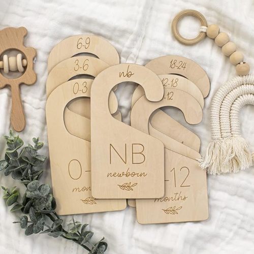Beautiful Wooden Baby Closet Dividers - Double-Sided Organizer for Newborn to 24 Months Size Clothes - Adorable Nursery Decor Hanger Dividers Easily Organize Your Little Baby Girls or Boys Room