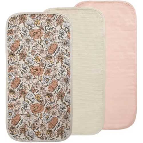 mushie Waterproof Changing Pad Liners | 100% Organic Cotton | Set of 3 (Retro Flowers Combo)