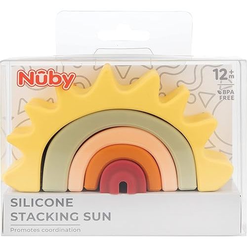 Nuby Soft Silicone Stackable Sun Interactive Toy for Early Development, Creativity, 12+ Months
