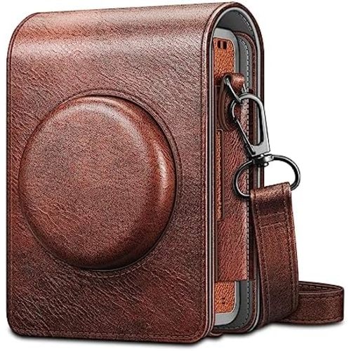 Fintie Protective Case for Fujifilm Instax Mini EVO Camera - Premium Vegan Leather Bag Cover with Removable Adjustable Strap, Vintage Brown
