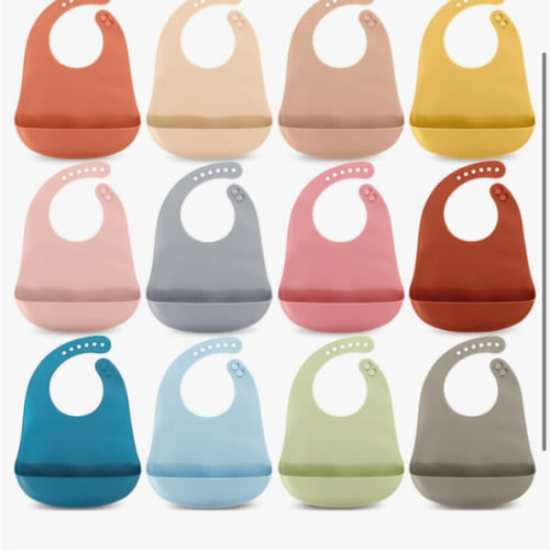 Mepase 12 Pcs Silicone Bibs Waterproof Silicone Baby Bibs Soft Adjustable Baby Feeding Unisex Baby Eating Supplies(Fresh Color)