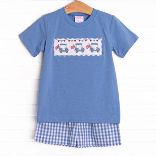 Fore Freedom Smocked Short Set, Blue – Stitchy Fish