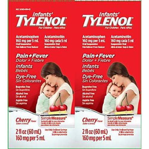 Infants' Tylenol Dye-Free Oral Suspension, Cherry, 2 pk./2 oz.
