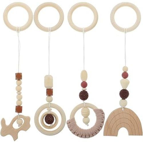 4Pcs Wood Toys Wooden Hanging Toy Wood Activity Pendant Hanging Sensory Nursery Decor