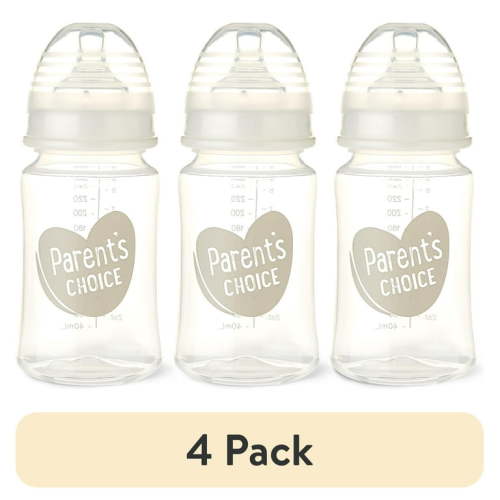 (4 pack) Parent's Choice Wide Neck Bottles, 3 Pack, 9 fl oz