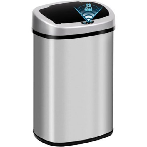 13 Gallon Automatic Trash Can with Lid, Touch Free Stainless Steel Kitchen Trash Can Smart Garbage Can 50L High Capacity Electronic Sensor Trash Bin Waste Bin for Room Kitchen Office, Silver