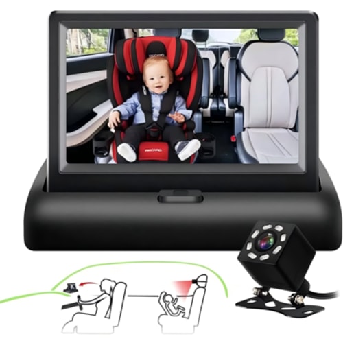 Baby Car Camera, Safety Car Seat Rearview Mirror with Monitor and Infrared Night Vision