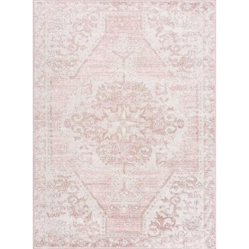 Blush & Light Pink Collection Snead Bohemian Oriental Medallion Area Rug - Traditional Floral Carpet for Living Room, Bedroom - Blush, Pale Pink, Cream - 6'7" x 9'2" (6x9 Area Rug)