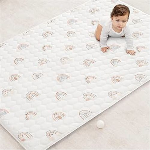 Comfy Cubs Rectangle Kids Play Mat - Medium 48 x 72 inches Soft Quilted Baby Floor Mat with Non-Slip Bottom - Plush Design for Toddlers Playtime - Comfortable and Durable - Rainbow
