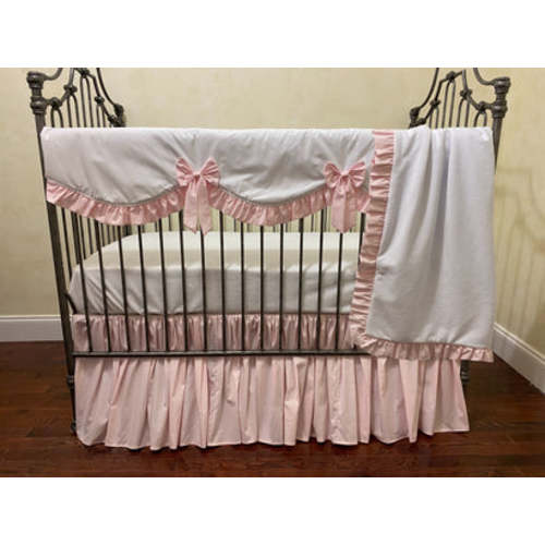 Pale Pink and White Baby Girl Crib Bedding, Crib Rail Cover, Gathered - Just Baby Designs