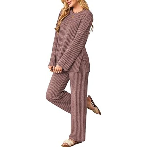 Womens Sets 2 Piece Outfits Matching Lounge Set Cozy Knit Pajamas Oversized Loungewear Fall Winter Clothes S-2XL
