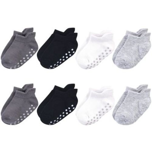 Touched By Nature Baby And Toddler Boy Organic Cotton Socks With Non-skid Gripper For Fall Resistance, Solid Black Gray, 12-24 Months