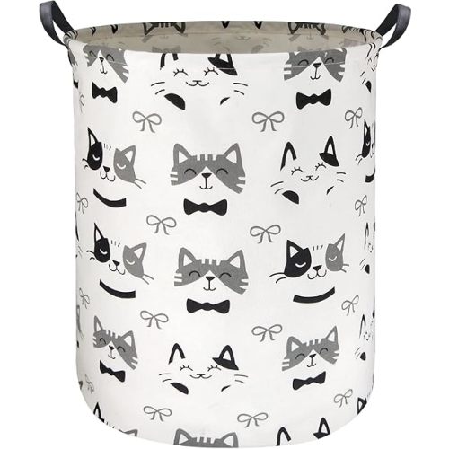 HIYAGON Large Storage Baskets,Waterproof Laundry Baskets,Collapsible Canvas Basket for Storage Bin for Kids Room,Toy Organizer,Home Decor,Baby Hamper(Bowknot Cat)