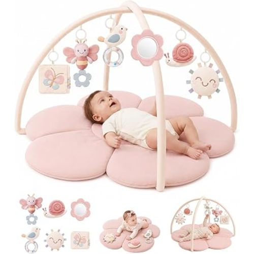 KONSSY Flower Baby Play Gym Mat,Flower Infant Activity Gym with Soft Arches