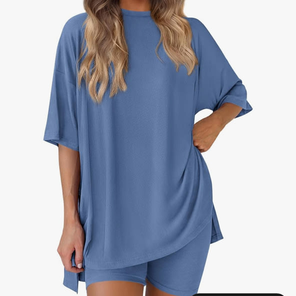 PRETTYGARDEN Women 2 Piece Lounge Set 2026 Summer Casual Oversized Shirts Biker Shorts Matching Airport Travel Outfit Clothes