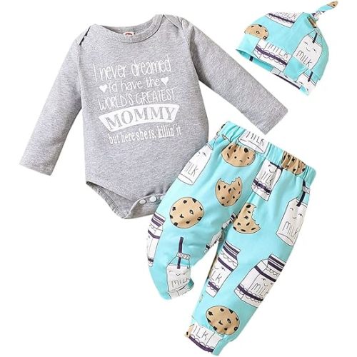 Newborn Infant Baby Clothes Long Sleeve Romper + Pants + Hat 3PCS Outfits Set