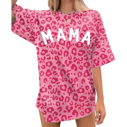 Women's Mama Shirt: Oversized Mama Shirts Trendy Mom T Shirt Loose Casual Summer Shirts Letter Print Short Sleeve Tops