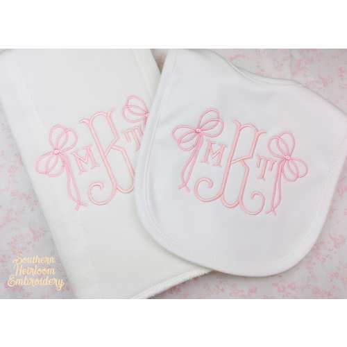 Monogram Name Bib Burp Cloth, Monogrammed Bib Burp Cloth, Baby Gift Set, Baby Girl Bib Burp Cloths, Embroidered Bib Burp Cloth, Monogram Bib