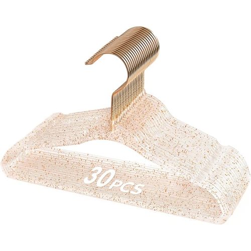 VIS'V Baby Hangers, 11 Inch Acrylic Kids Glitter Hangers for Infant Toddler Nursery Closet Clothes Organization, Pink, 30 Pcs