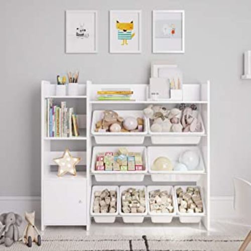 Sturdis Toy Storage Organizer with Shelf and 8 White Bins