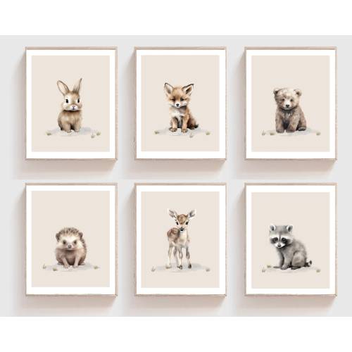 Woodland animal prints - Boy Nursery decor - woodland nursery - boy playroom prints - nature nursery decor - set of 6 prints - DIGITAL PRINT