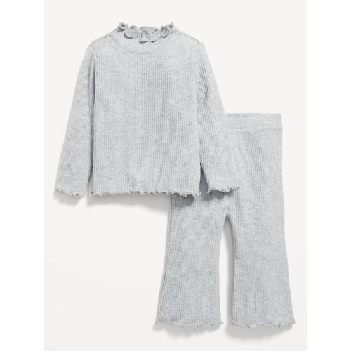 Plush Ribbed Long-Sleeve Top and Flare Pants Set for Baby